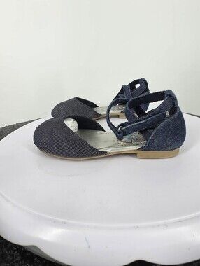 Disney Frozen Elsa Shoes Girls 6 Blue Denim Silver Sparkle Ankle Strap Flats